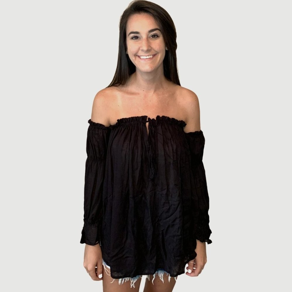 Anna-Kaci Light Boho Off the Shoulder Top Black